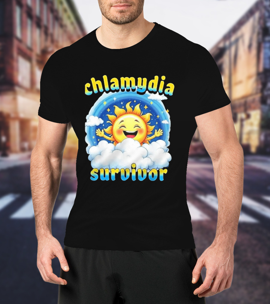 Chlamydia Survivor Sun Cartoon Humor Clouds Sky T-Shirt