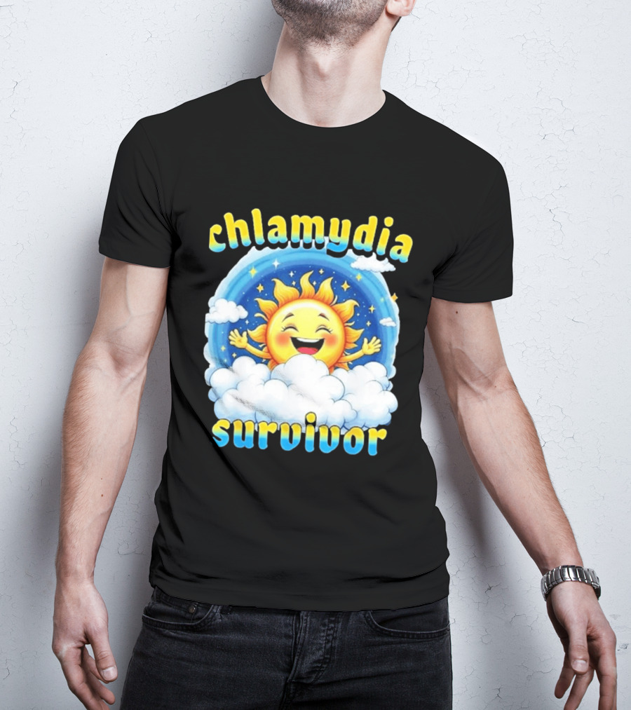 Chlamydia Survivor Sun Cartoon Humor Clouds Sky T-Shirt