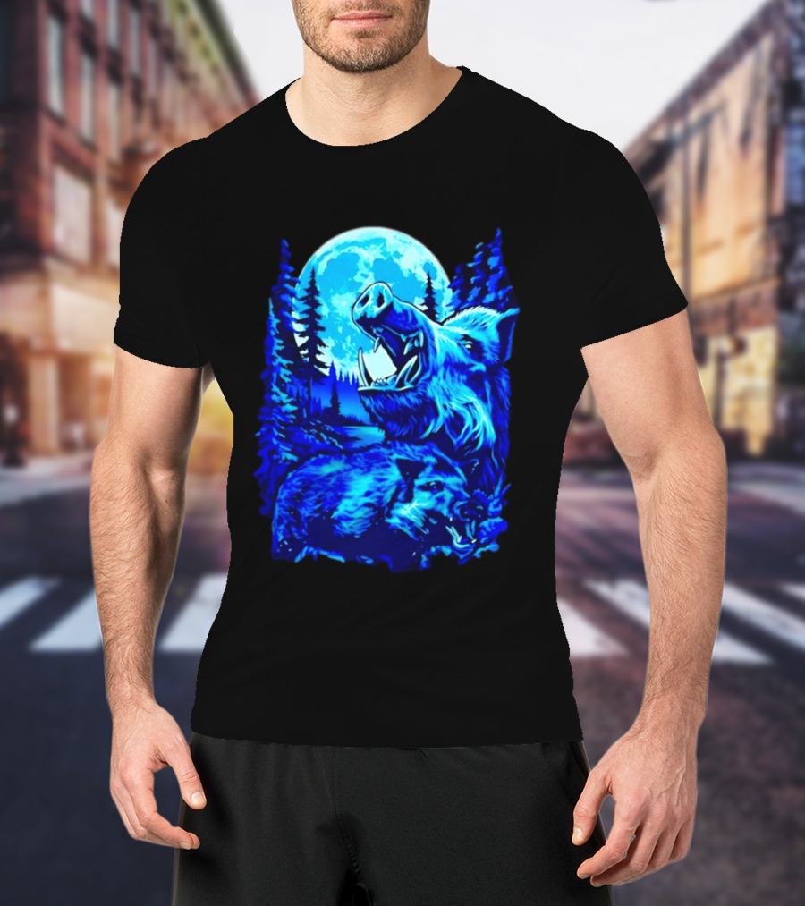 Wild Boar Forest Moonlight Wildlife Night Nature T-Shirt