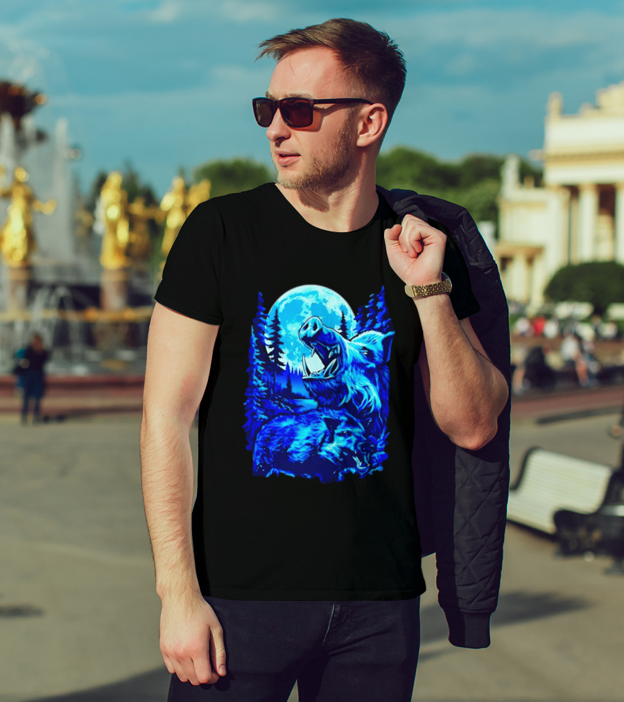 Wild Boar Forest Moonlight Wildlife Night Nature T-Shirt