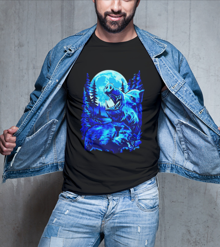 Wild Boar Forest Moonlight Wildlife Night Nature T-Shirt