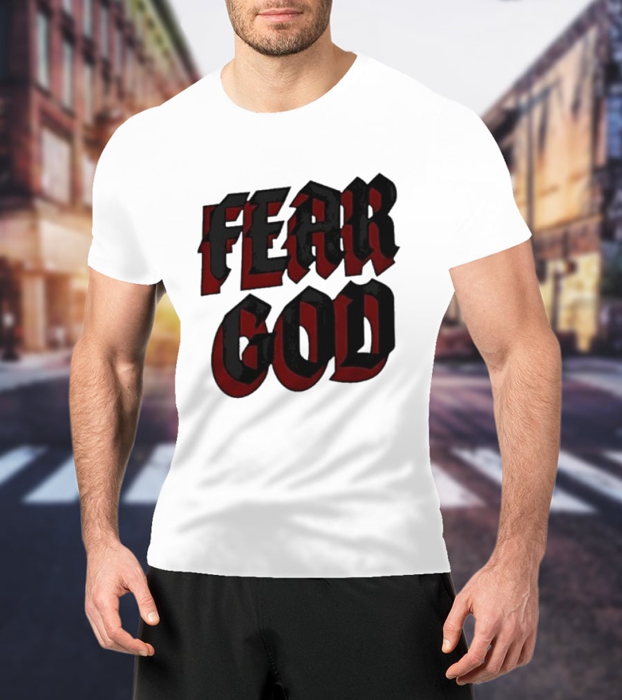Fear God Script Faith Minimalist Religious Gothic Lettering T-Shirt