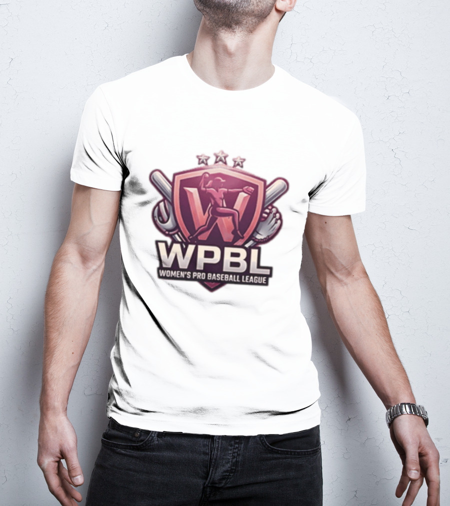 WPBL Women's Pro Baseball League Baseball Emblem With Stars And Bats T-Shirt