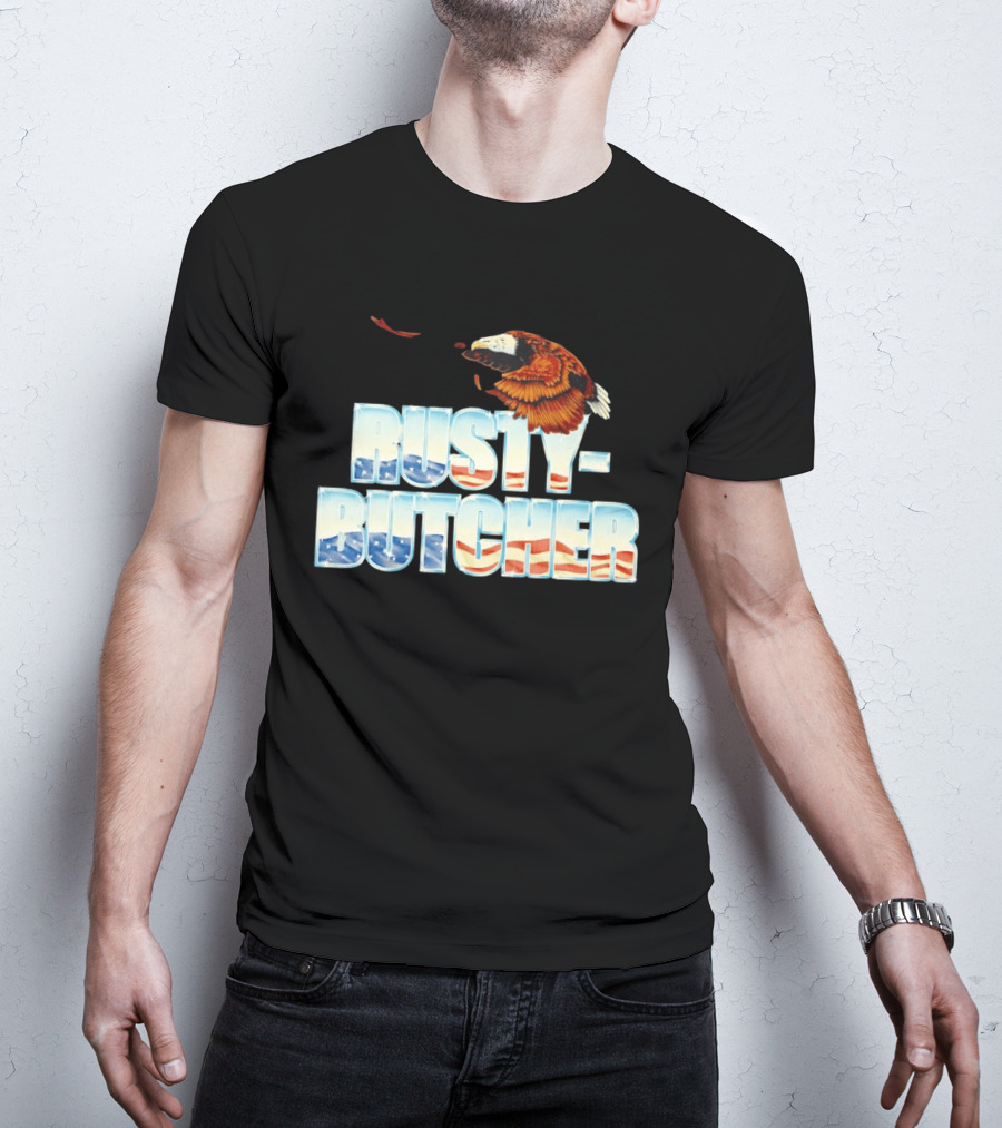 Rusty Butcher American Eagle With Patriotic Stars And Stripes T-Shirt
