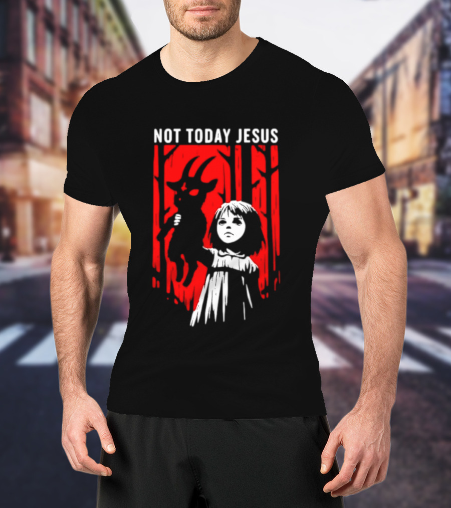 Not Today Jesus Baphomet Occult Girl Goth Dark Aesthetic Horror T-Shirt