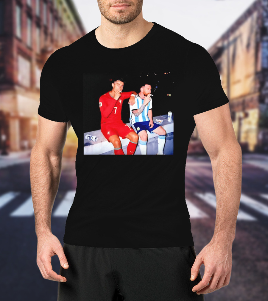 Cristiano Ronaldo Lionel Messi Smoking National Legends T-Shirt