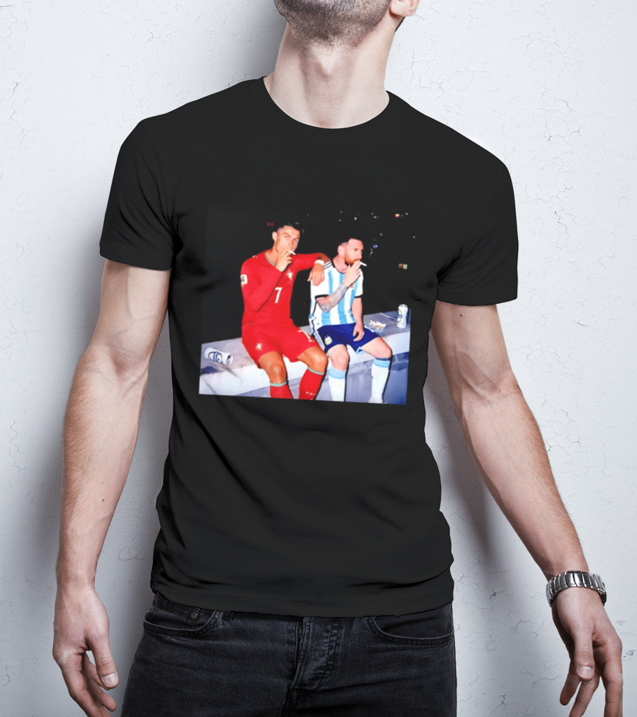 Cristiano Ronaldo Lionel Messi Smoking National Legends T-Shirt