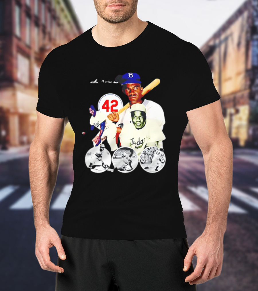 Jackie Robinson Dodgers 42 Baseball Legend Iconic Player Collage T-Shirt