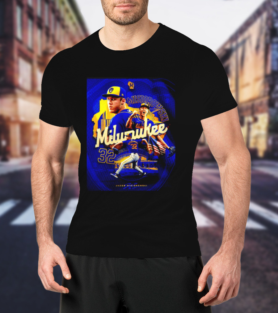 Jacob Misiorowski Milwaukee Brewers Number 32 Baseball Pitcher Milwaukee Skyline T-Shirt
