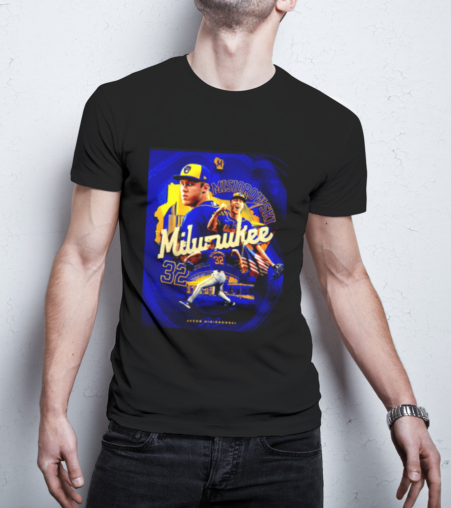 Jacob Misiorowski Milwaukee Brewers Number 32 Baseball Pitcher Milwaukee Skyline T-Shirt