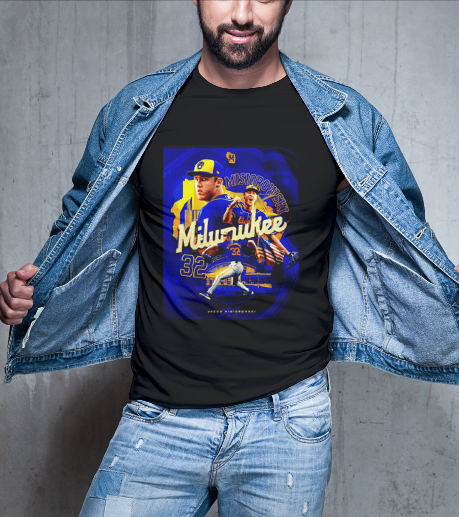 Jacob Misiorowski Milwaukee Brewers Number 32 Baseball Pitcher Milwaukee Skyline T-Shirt