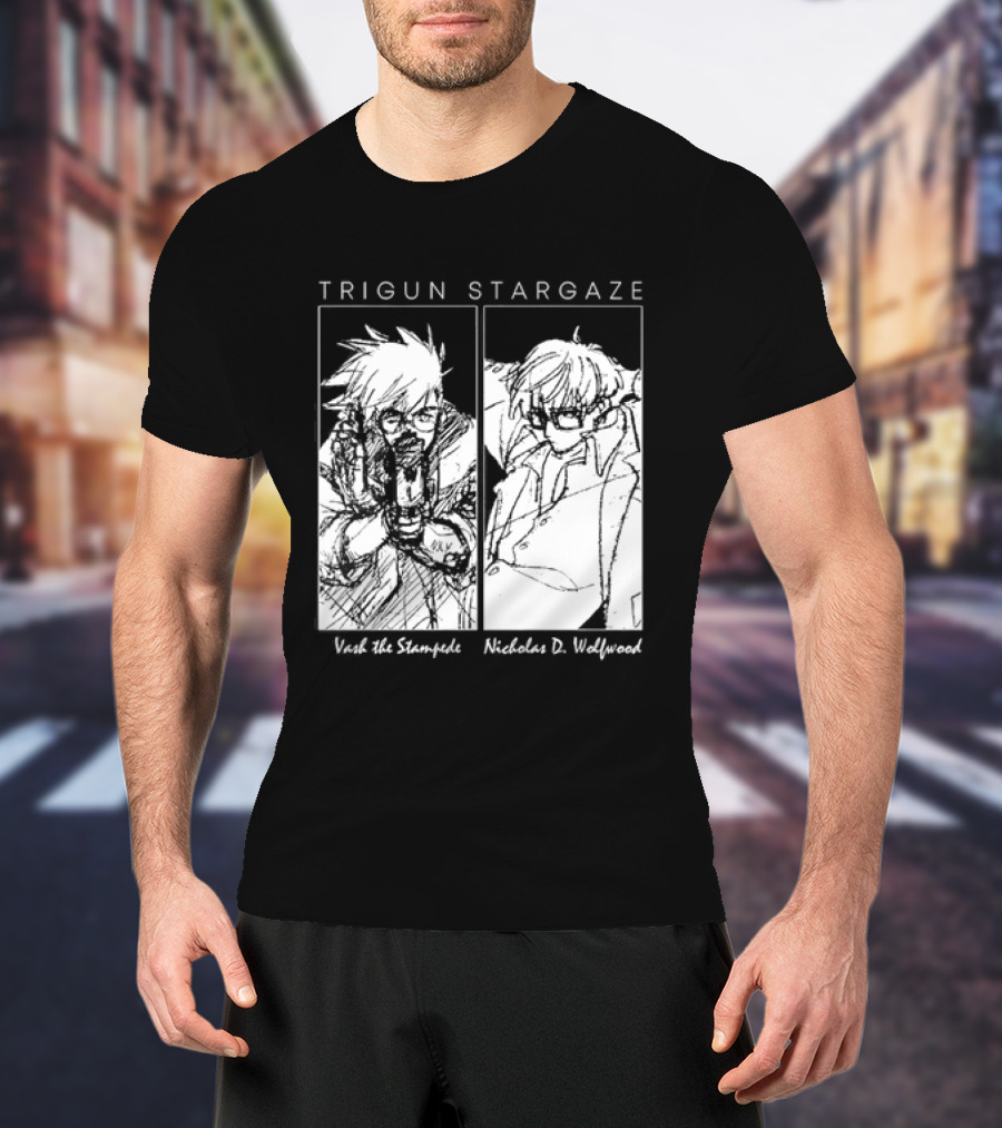 Trigun Stargaze Vash The Stampede Nicholas D. Wolfwood Manga T-Shirt