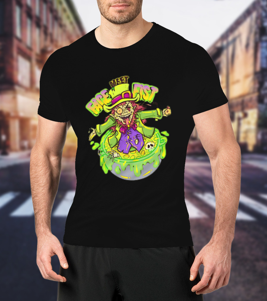 Face Meet Fist Leprechaun St Patrick's Day Cauldron Green Slime Skull T-Shirt