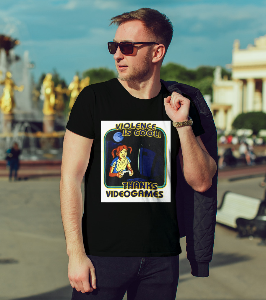 Violence Is Cool Thanks Videogames Retro Gamer Girl Controller Moon T-Shirt