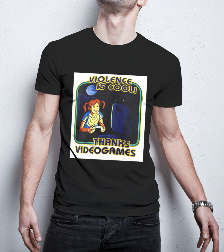 Violence Is Cool Thanks Videogames Retro Gamer Girl Controller Moon T-Shirt