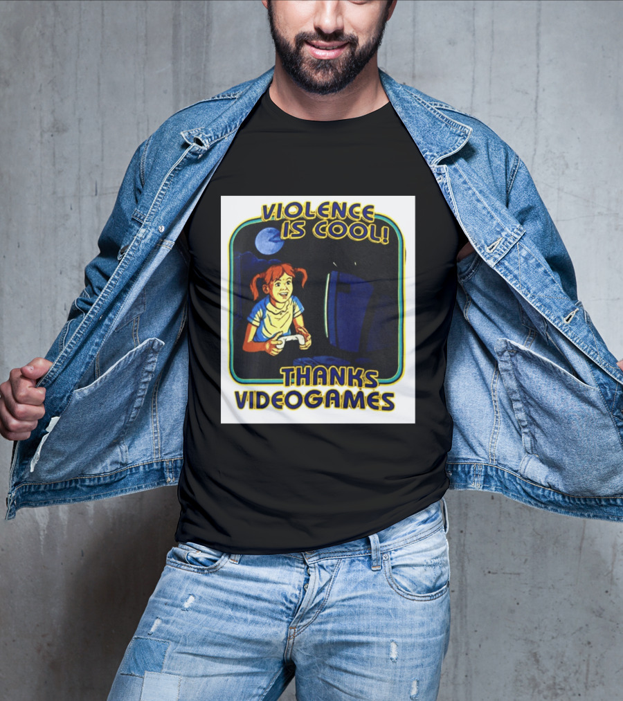 Violence Is Cool Thanks Videogames Retro Gamer Girl Controller Moon T-Shirt