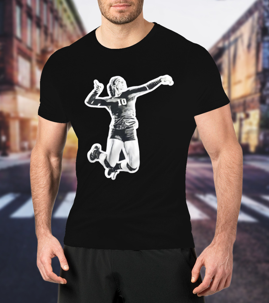 Volleyball Number 10 Athlete In Mid Air Motion T-Shirt