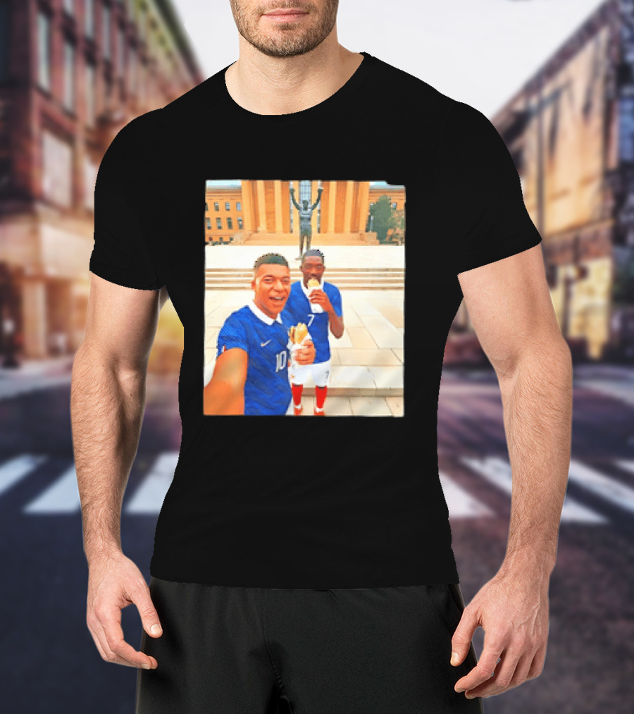 Ousmane Dembele Kylian Mbappe Philadelphia Museum Iconic Pose T-Shirt