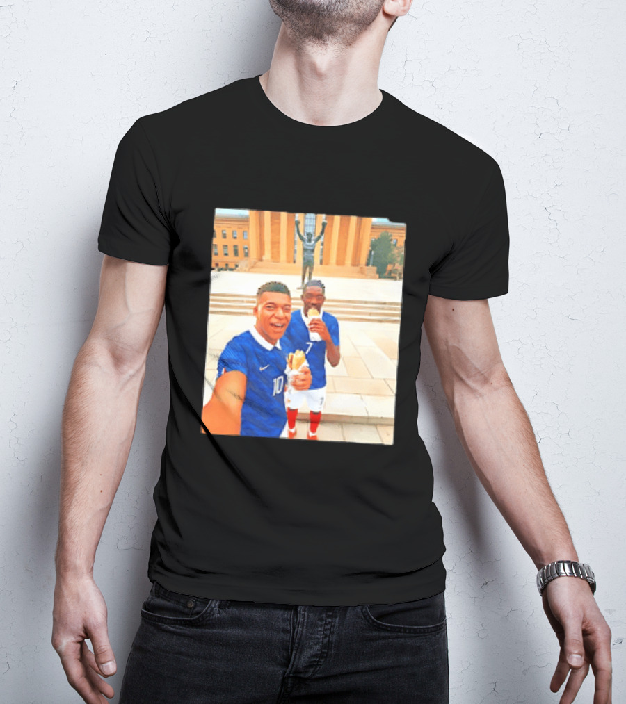 Ousmane Dembele Kylian Mbappe Philadelphia Museum Iconic Pose T-Shirt
