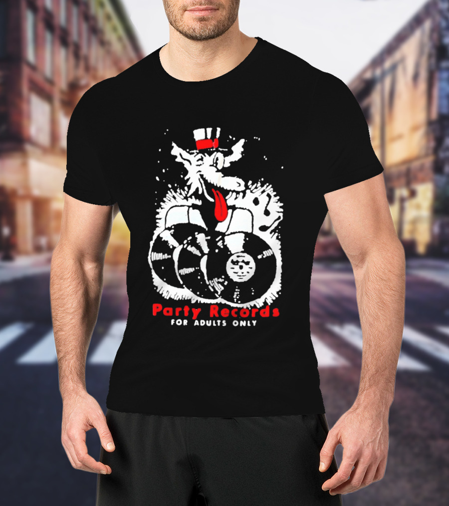 Party Records For Adults Only Wolf Vinyl Spinning T-Shirt