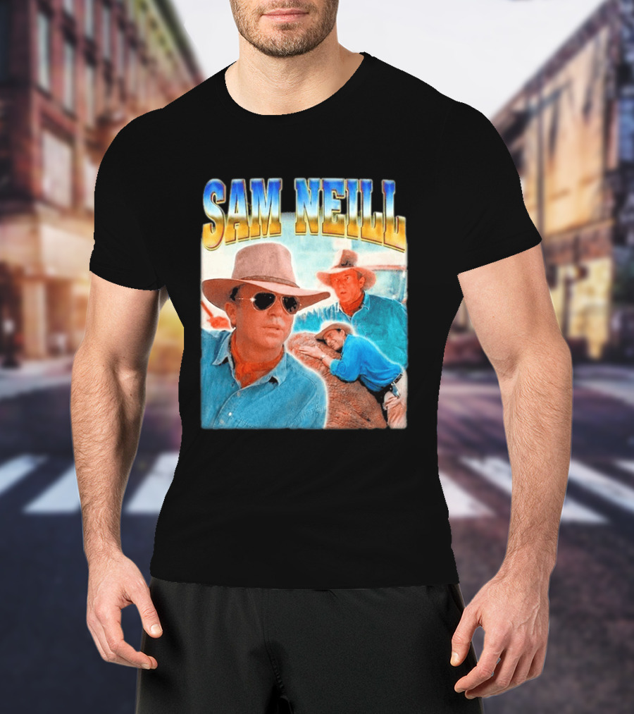 Sam Neill Cowboy Style Hat Sunglasses Denim Vintage Trendy 2026 T-Shirt