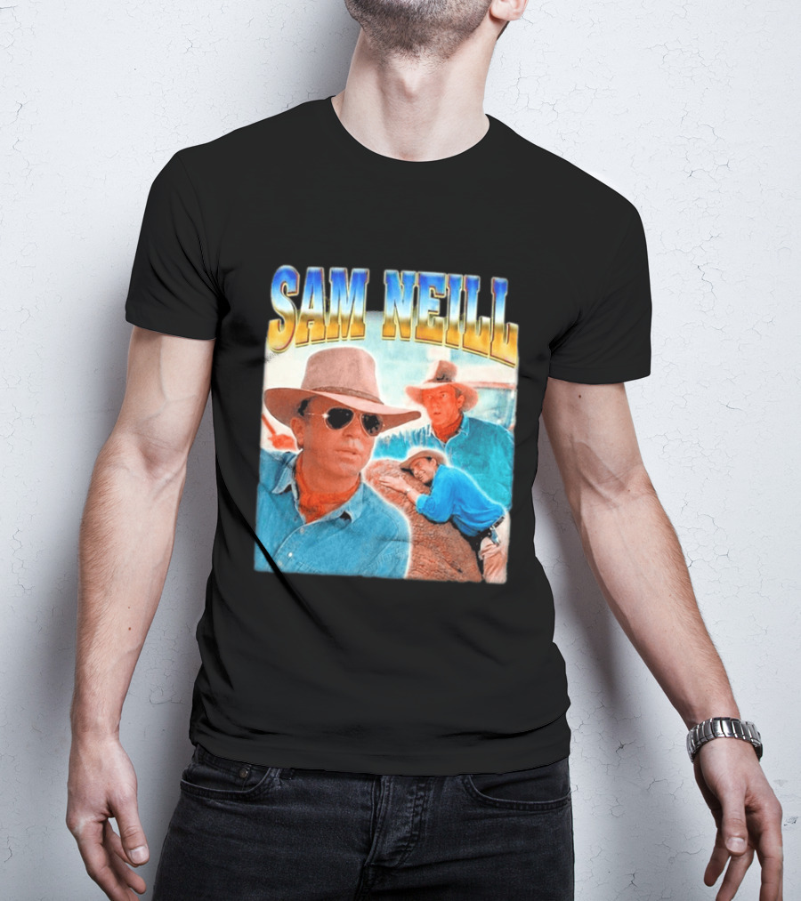 Sam Neill Cowboy Style Hat Sunglasses Denim Vintage Trendy 2026 T-Shirt