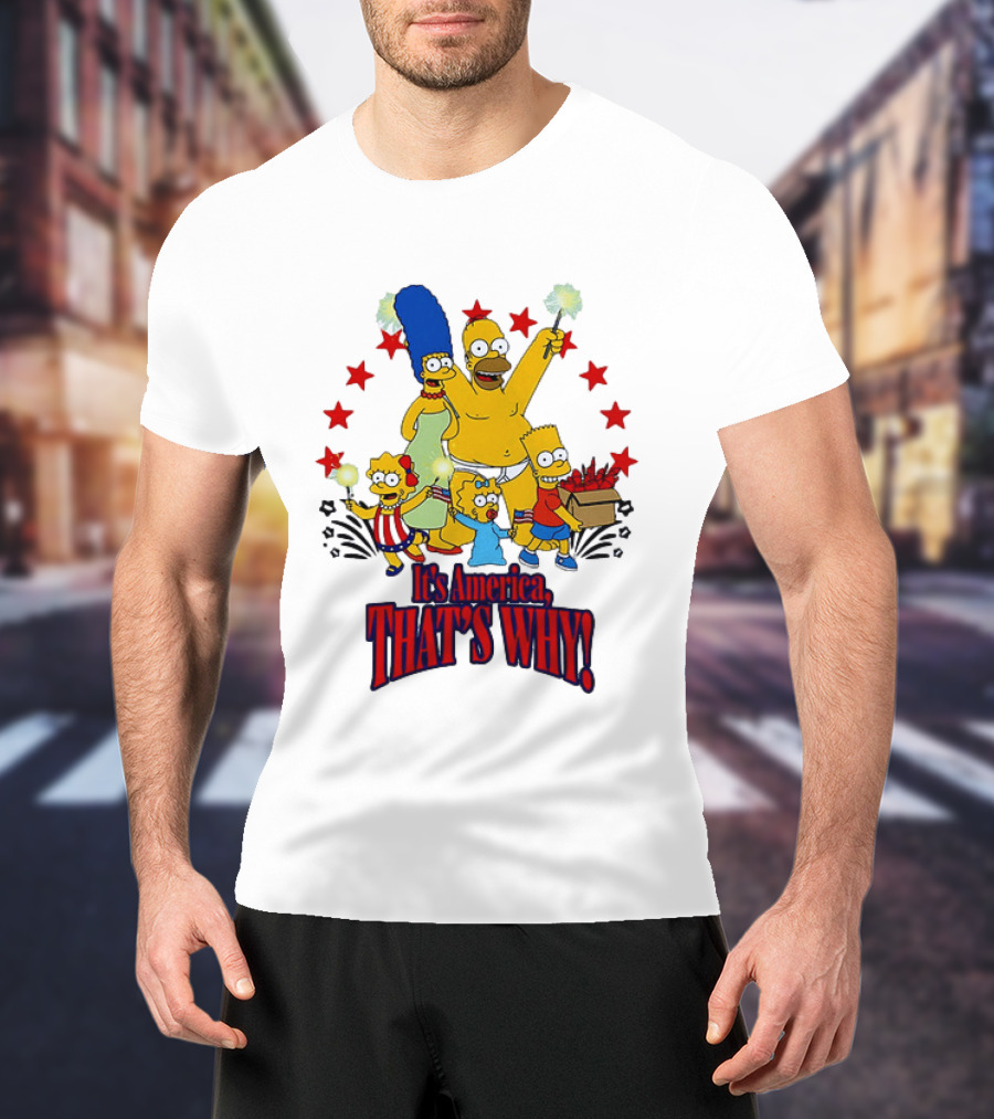 Simpsons Family It's America That's Why Fireworks Celebration Stars T-Shirt