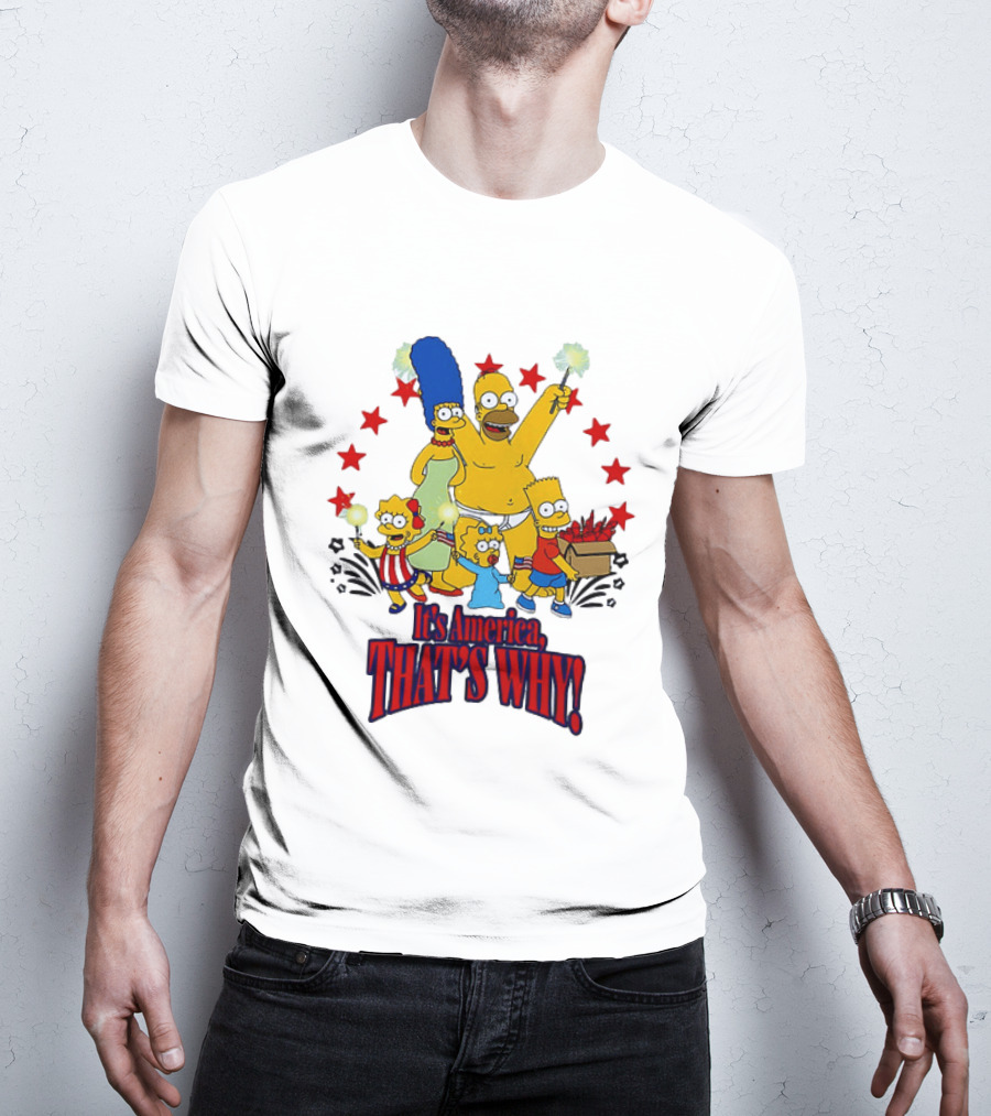Simpsons Family It's America That's Why Fireworks Celebration Stars T-Shirt