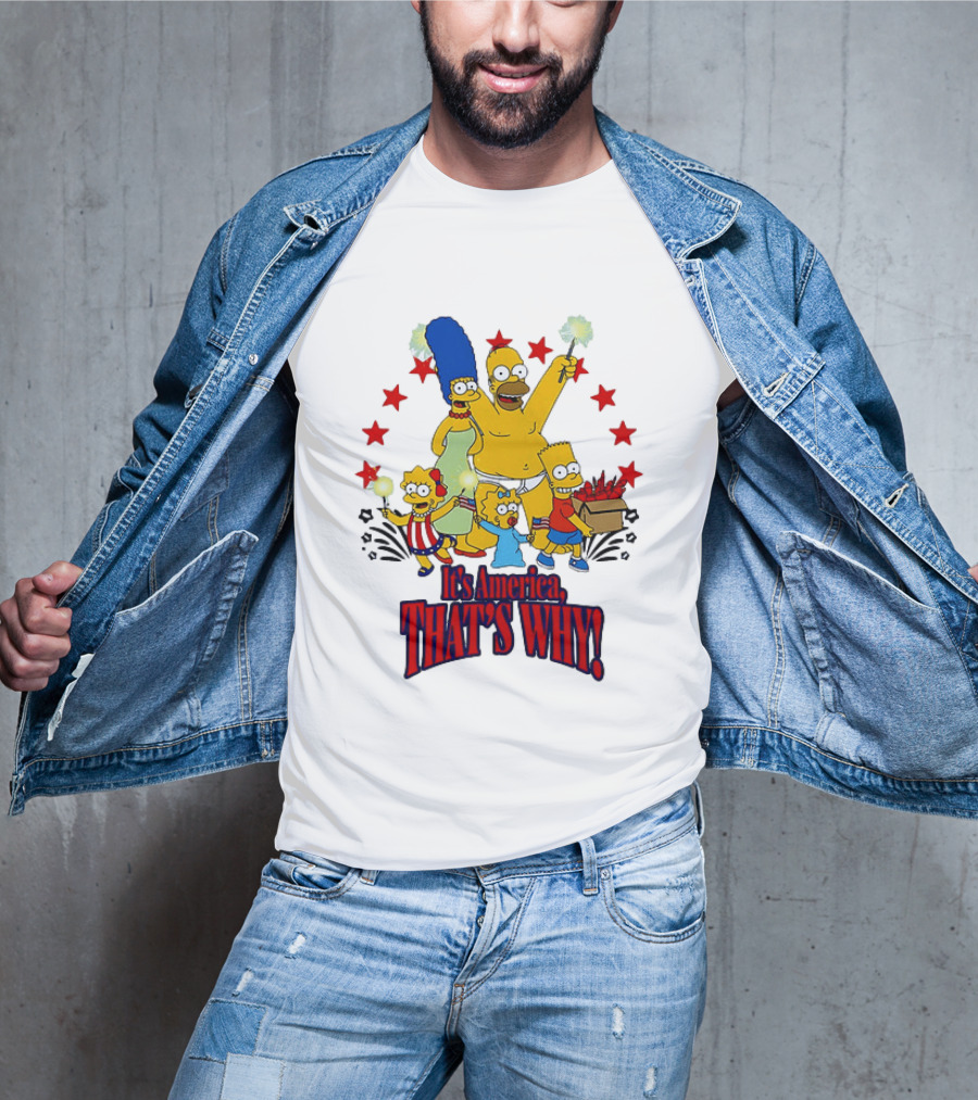 Simpsons Family It's America That's Why Fireworks Celebration Stars T-Shirt