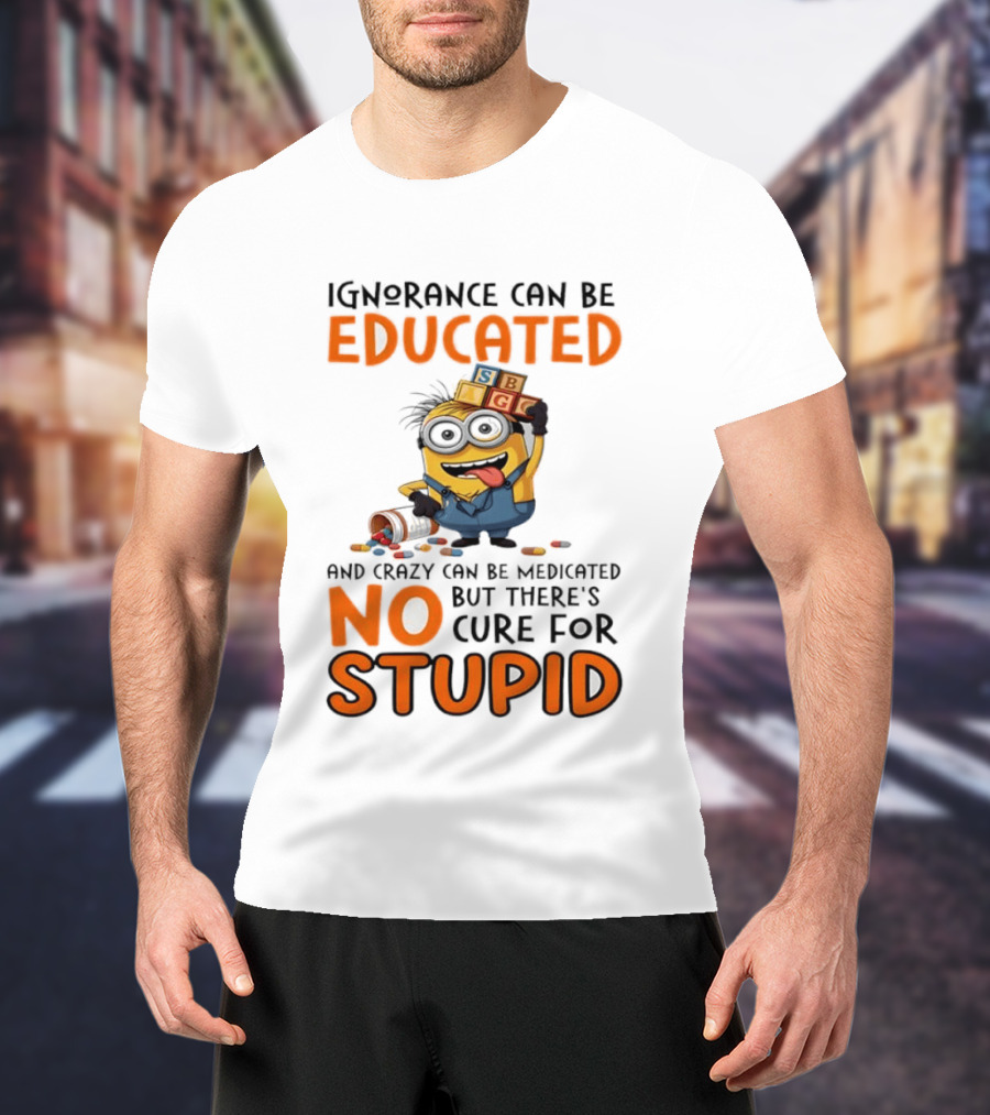 Minion Despicable Me Ignorance Can Be Educated Crazy Medicated No Cure Stupid T-Shirt