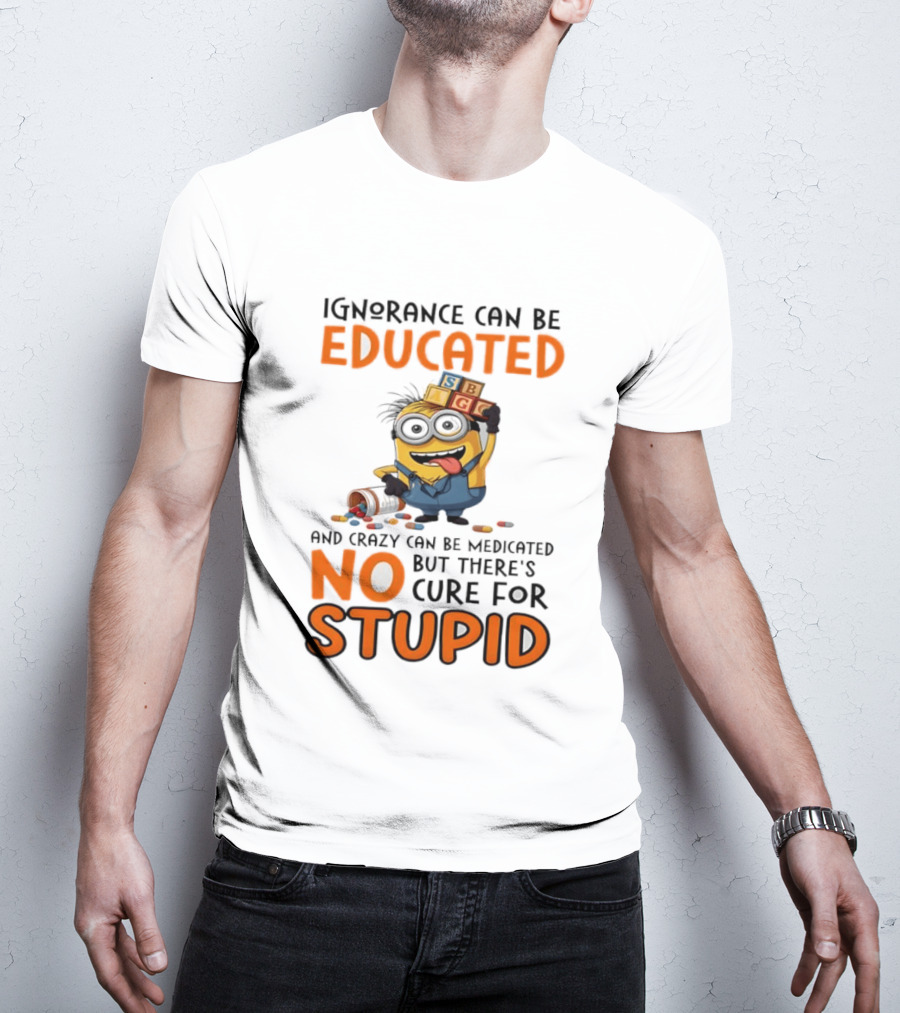 Minion Despicable Me Ignorance Can Be Educated Crazy Medicated No Cure Stupid T-Shirt