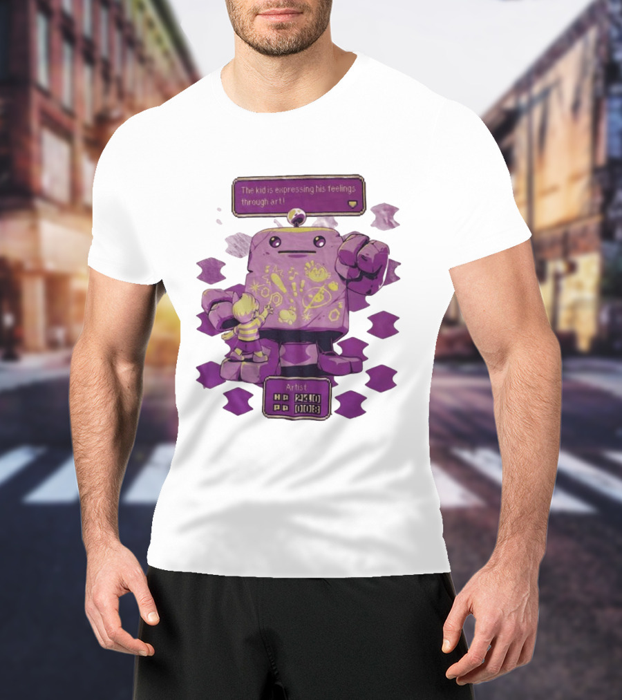 The Kid Is Expressing His Feelings Through Art With Purple Robot T-Shirt