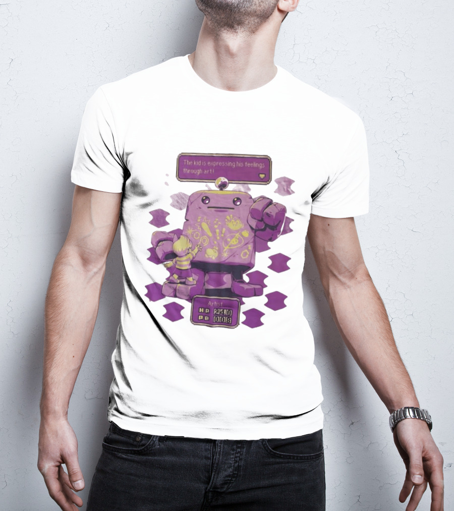 The Kid Is Expressing His Feelings Through Art With Purple Robot T-Shirt