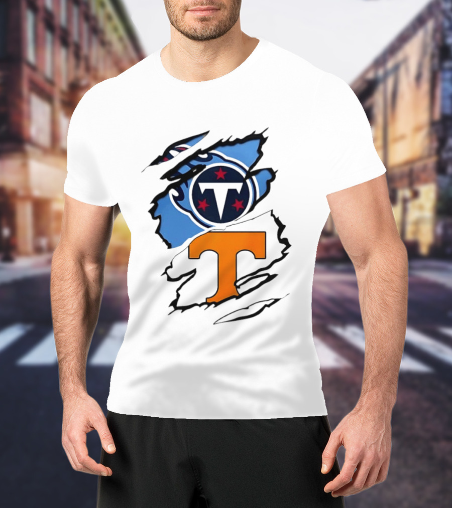 TN State Pride Torn Tennessee Titans Volunteers T-Shirt