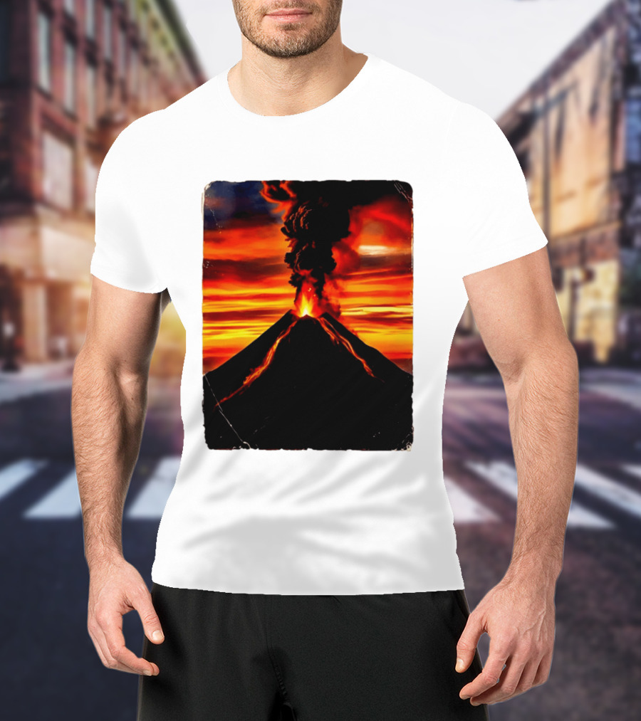 Volcanic Eruption Sunset Landscape Volcano Erupting At Dusk T-Shirt
