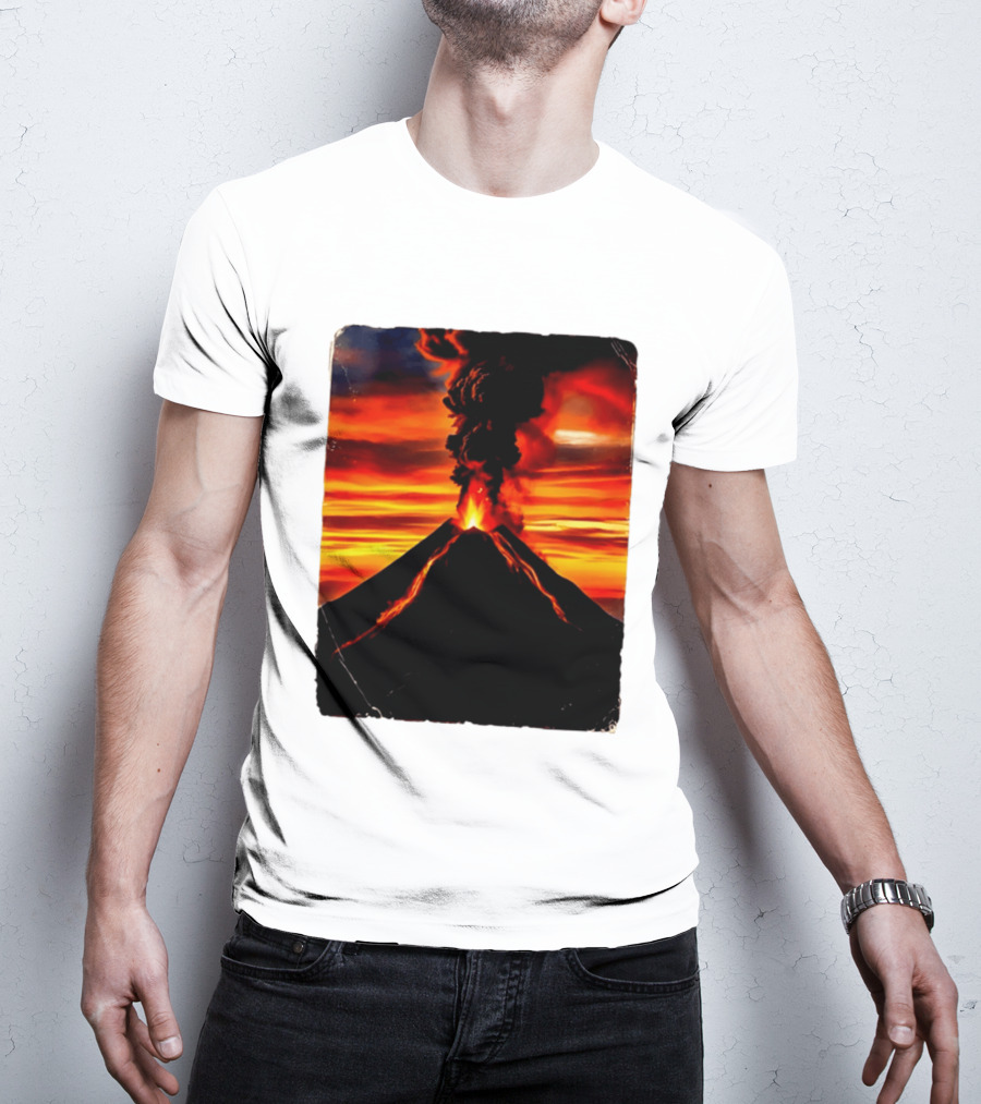 Volcanic Eruption Sunset Landscape Volcano Erupting At Dusk T-Shirt