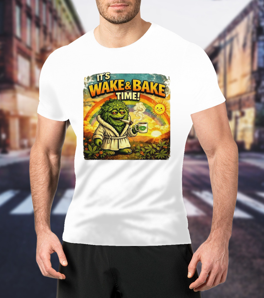 It's Wake And Bake Time Chief Greenbud Smoking Rainbow Sun Cannabis T-Shirt