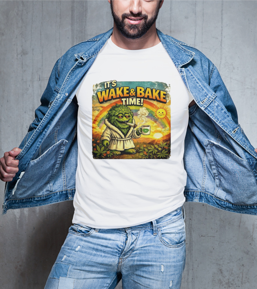 It's Wake And Bake Time Chief Greenbud Smoking Rainbow Sun Cannabis T-Shirt