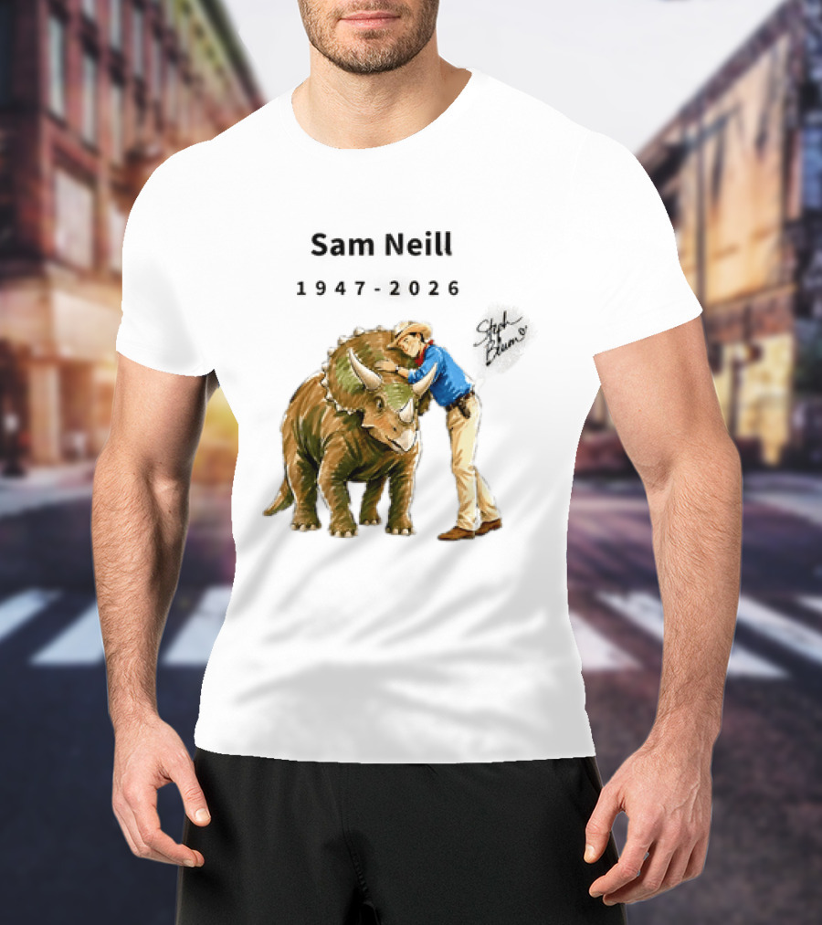 Sam Neill 1947 2026 Jurassic Park Iconic Triceratops Scene T-Shirt
