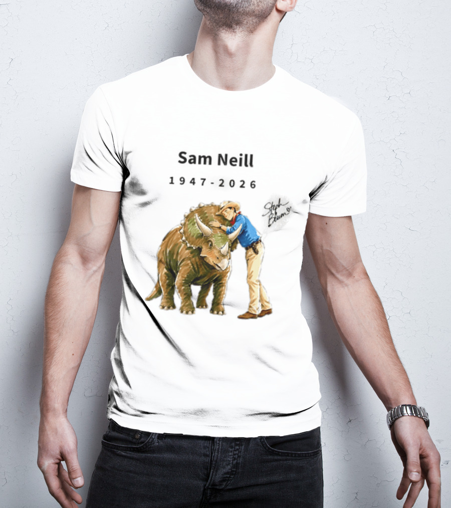 Sam Neill 1947 2026 Jurassic Park Iconic Triceratops Scene T-Shirt