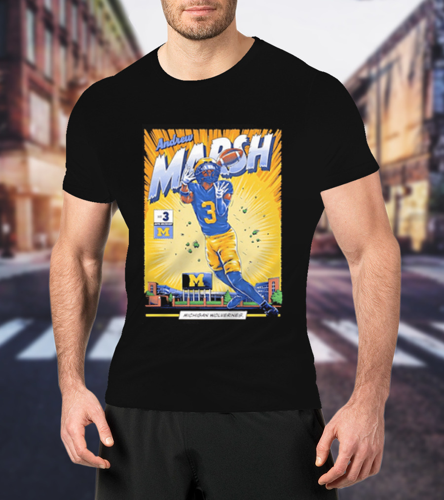 Andrew Marsh Michigan Wolverines Football Player Number 3 Comic T-Shirt