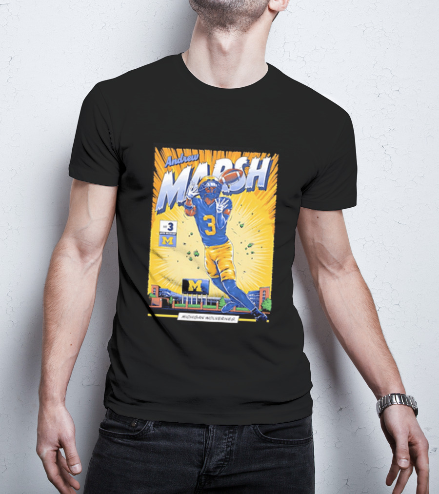 Andrew Marsh Michigan Wolverines Football Player Number 3 Comic T-Shirt