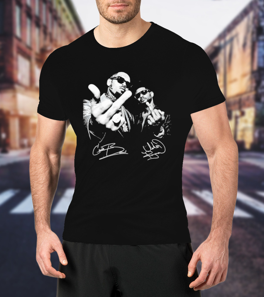 Chris Brown Usher R And B Music Middle Finger Sign Autograph T-Shirt