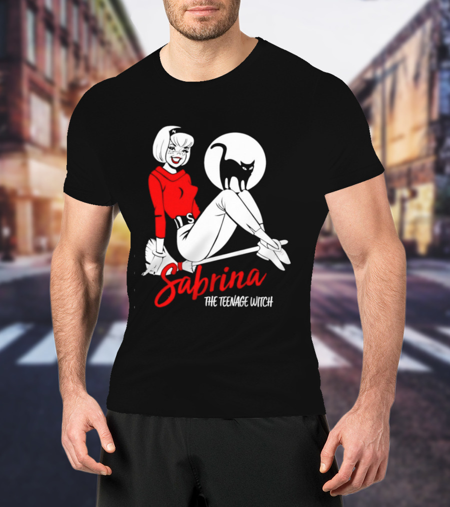 Sabrina The Teenage Witch Salem Cat Vintage Style Broomstick T-Shirt