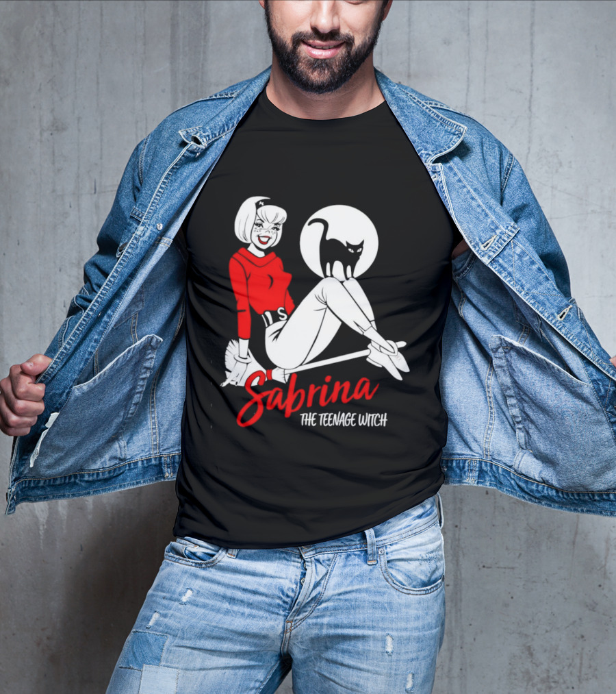 Sabrina The Teenage Witch Salem Cat Vintage Style Broomstick T-Shirt