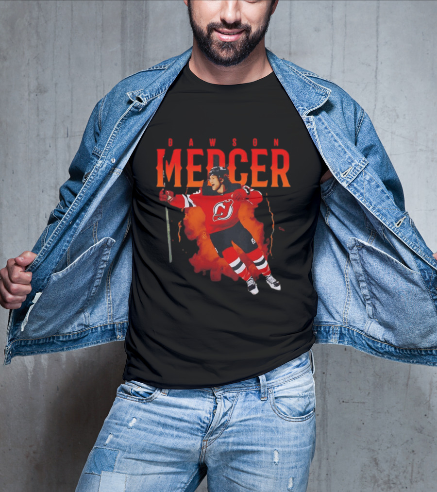 Dawson Mercer New Jersey Devils Celebration Hockey Player Image T-Shirt