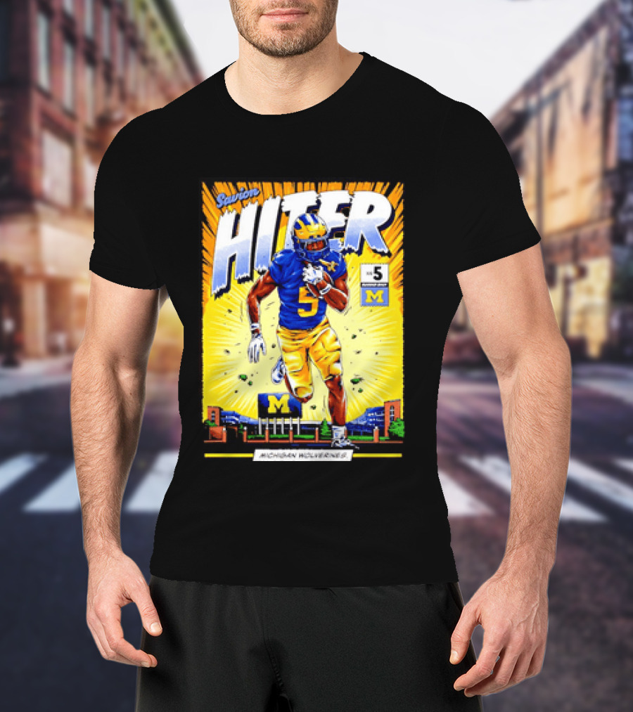 Savion Hiter Michigan Wolverines Football Number 5 Comic T-Shirt