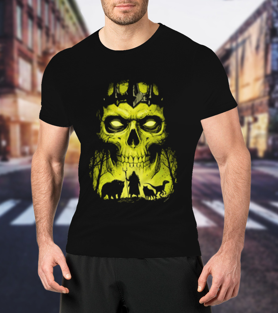 Lych Vs Druid Fantasy Dark Necromancer Skull T-Shirt