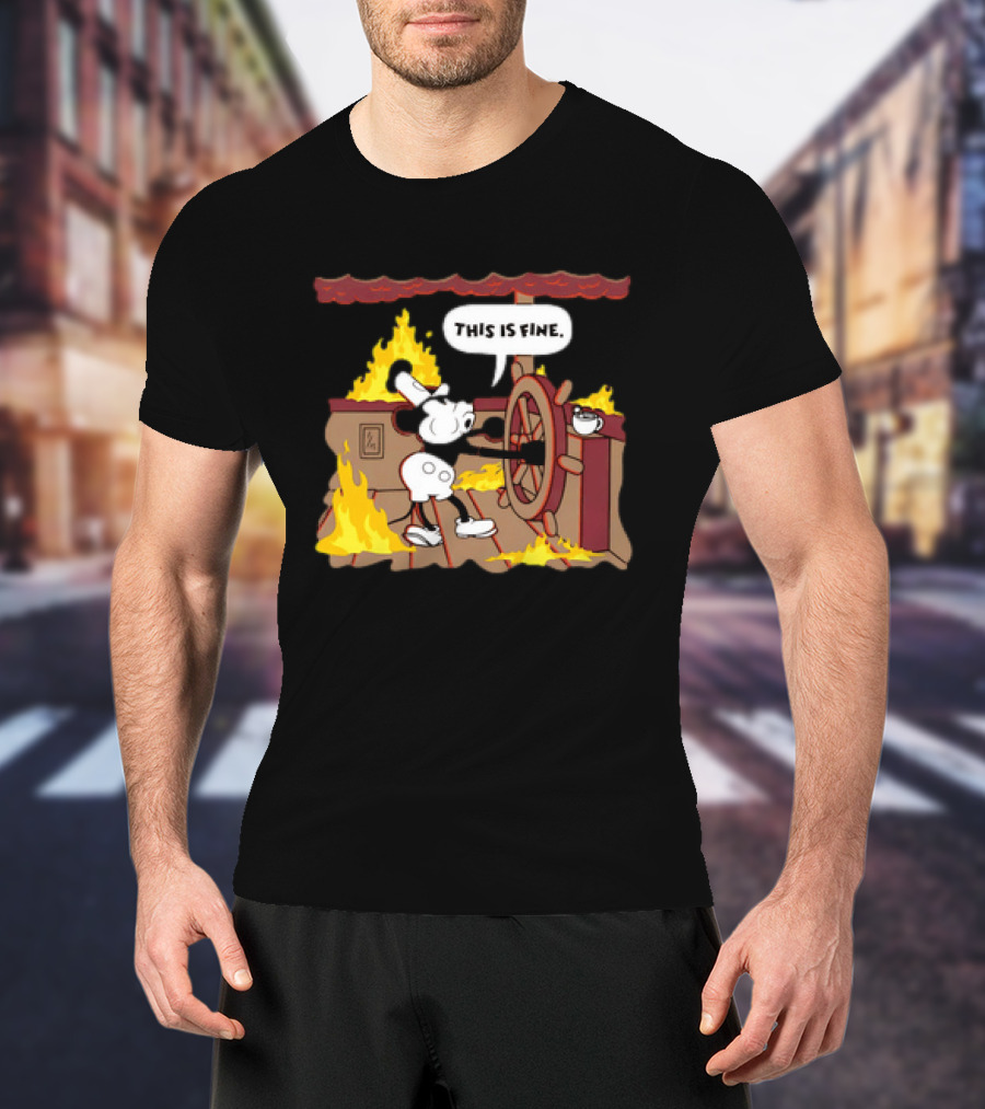 This Is Fine Steamboat Mickey Mouse Fire Captain T-Shirt