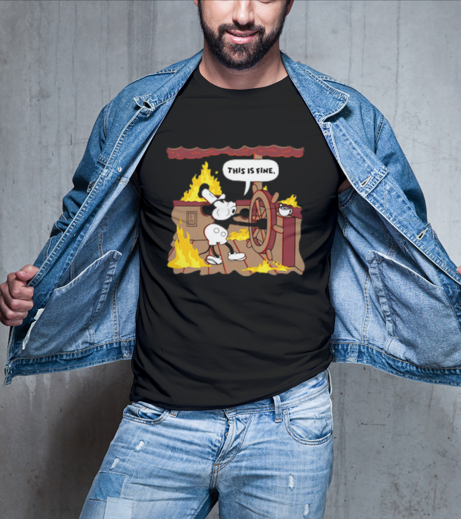 This Is Fine Steamboat Mickey Mouse Fire Captain T-Shirt